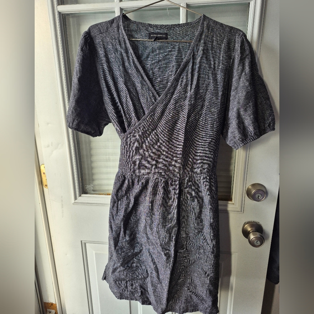 Silver Jeans Charcoal Linen Mini Wrap Dress